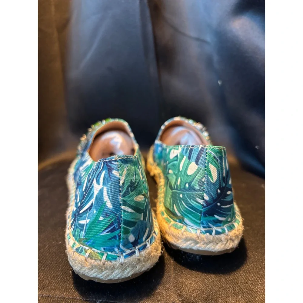 Lauren Lorraine Espi Green Tropical Palm Leaf Crystal Espadrille Flats Mens 6